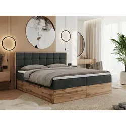 MKS MEBLE Boxspringbett 200x200 mit Bettkasten Eiche Wotan - Betten - Hochwertiges Polsterbett mit 2 geräumigen Bettkästen und 7-Zonen-Taschenfederkern-Matratzen für optimalen Schlafkomfort und Stauraum.