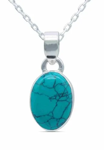 mantraroma echt Silberkette mit Türkis Edelstein Damen Kettenanhänger 925 Sterlingsilber Halskette Geschenk (AK1-081-15-45)