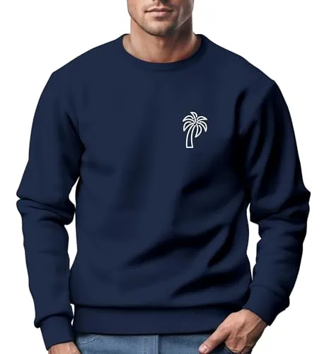 Neverless® Sweatshirt Sweatshirt Herren Aufdruck Print Palme Line Art Motiv Rundhals-Pullover Fashion Streetwear Navy-Weiss XL