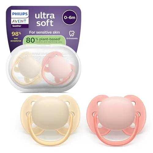 Produktbild Philips Avent ultra soft Schnuller – kiefergerecht geformtes Design, für Babys von 0–6 Monaten, flexibles Saugerschild, symmetrischer Silikonsauger, BPA-frei, 2 Pack, SCF091/38