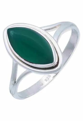mantraroma Ring 925 Silber Damen grünen Onyx Edelstein grün schlicht groß modern