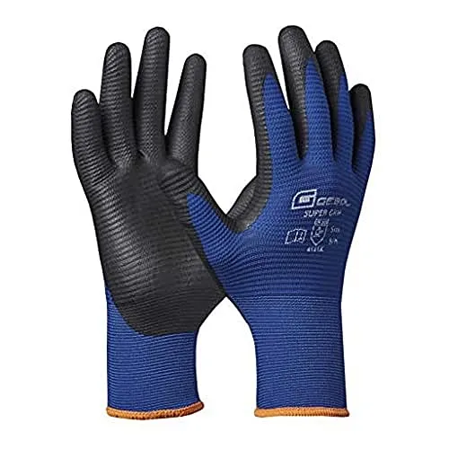 Gebol Super Grip, 1 Paar Arbeitshandschuhe Herren mit Nitril-Beschichtung, rutschfeste Montagehandschuhe für Nass- und Ölarbeiten, nahtlos & atmungsaktiv, Gr.XL (Gr.10), Blau-Schwarz