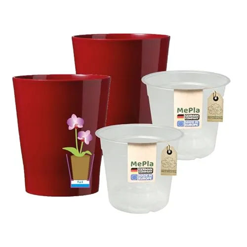 MePla - 2 Stück - SK Soendgen Orchideenübertopf Merina ø 14 Bordeaux + Pflanztopf Orchidee ø 12, hochwertiges Wohnambiente