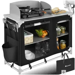 tectake® Campingküche Luxus mit Windschutz und Spülbecken - Camping-Möbel mit durchdachtem Design, inklusive praktischem Windschutz und abdeckbarem Spülbecken für optimales Kochen im Freien.