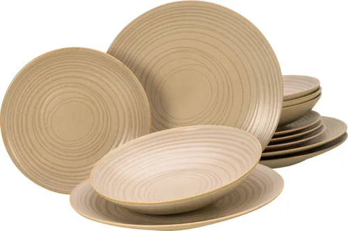 Creatable Kombiservice Lava Stone 12-teilig - Essen & Trinken, elegantes Geschirrset aus Keramik in Sandfarbe, ideal für stilvolle Anlässe und den täglichen Gebrauch.
