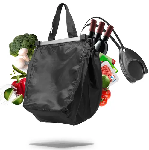 Faltbare Einkaufswagentasche Einkaufstasche mit Flaschen- und Kühlfach schwarz
