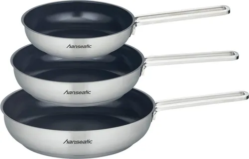 Hanseatic Pfannen-Set hanseatic, Edelstahl 18/10 (Set, 3-tlg., je 1x Pfanne 20 cm, 1,4 l, 24 cm, 2,2 l, 28 cm, 3,4 l), Antihaft-Versiegelung, beschichtet, Induktion