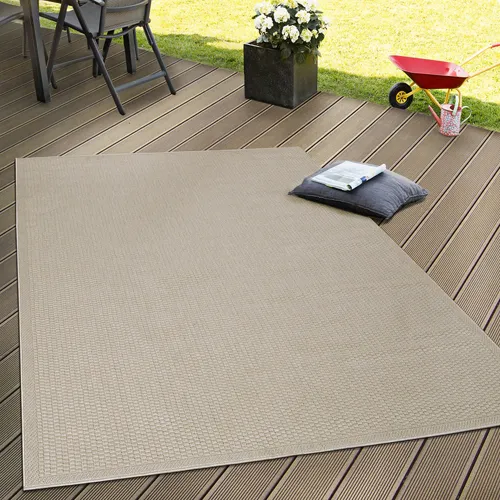 Paco Home Outdoor Teppich Beige, 160x220 cm - Wetterfester Teppich in moderner Sisaloptik, pflegeleicht und UV-beständig – ideal für Garten, Terrasse und Balkon.