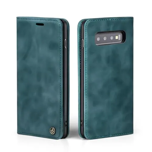 LBH Handyhülle für Samsung Galaxy S10 in Petrol Blau mit Karten- und Geldfach Smartphone Hülle mit Standfunktion Flip Case Schutzhülle Magnetverschluss Vintage