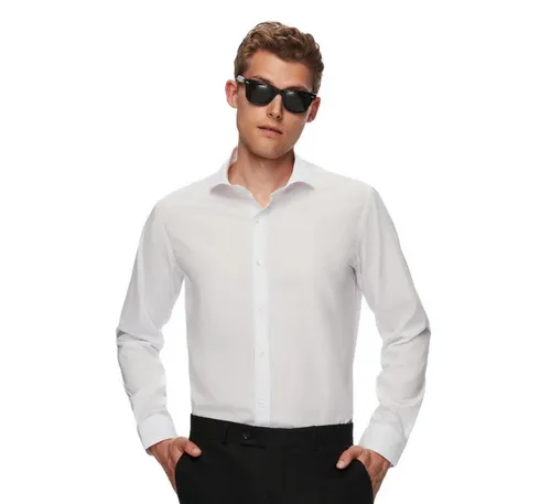 D'S DAMAT Businesshemd Herrenhemd mit italienischem Kragen, langärmelig, einfarbig