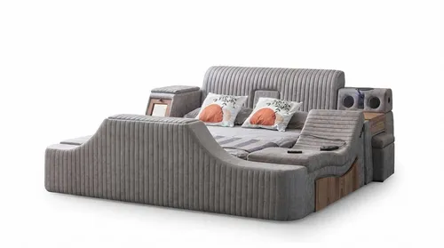 Modernes Multifunktionsbett Grau Kunstleder mit TV-Lift