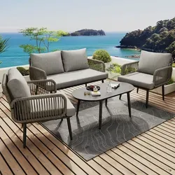Odikalo Gartenlounge-Set 2-Sitzer-Sofa mit Sessel und Couchtisch - Grau - Elegantes Gartenmöbel-Set mit geschwungenem Design und wetterbeständigem Stahlrahmen. Perfekt für Terrassen und Gärten, um Ihre Freizeit stilvoll zu genießen.