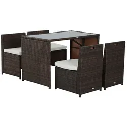 Outsunny Gartenmöbel-Set 5-teilig - Braun+Khaki - Wetterfestes 5-teiliges Gartenmöbel-Set mit robustem Polyrattangeflecht und pflegeleichter Sicherheitsglas-Tischplatte für Komfort und Langlebigkeit im Freien.