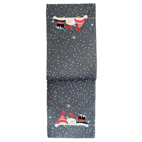 texpot Tischläufer 40 x 140 cm Stickerei Schneemann Winter Weihnachten Weihnachtstischdecke