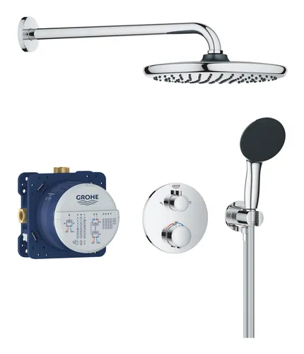 Grohe Precision Thermostat Duschsystem mit Vitalio Start 250 - Chrom - Brausen mit präziser Temperaturregelung und großzügiger 250 mm Kopfbrause für ein luxuriöses Duscherlebnis.