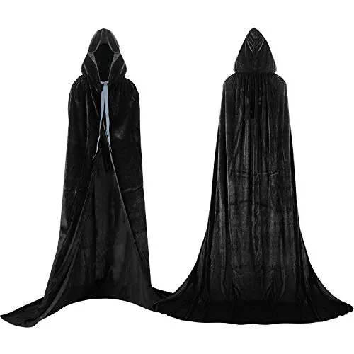 Proumhang Umhang mit Kapuze Lange SAMT Cape Vampir Kostüm Halloween Weihnachten Erwachsener Unisex XX-Large, Schwarz