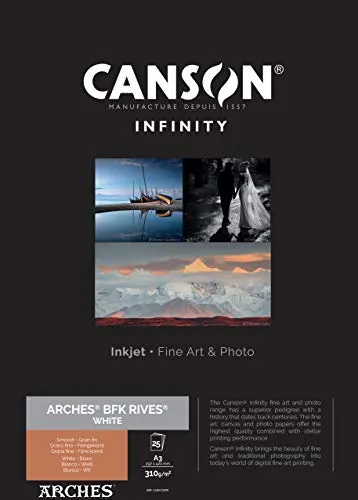 Canson Infinity BFK Rives 100% Textur, 310 g, Box A3, 25 Stunden, natürliches Weiß