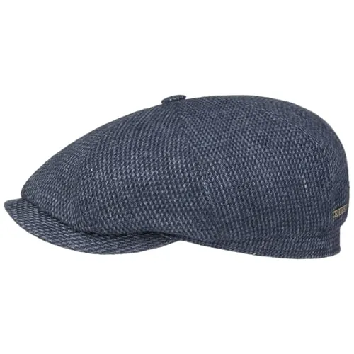 Stetson Hatteras Brinkley Flatcap Einfarbige Mütze Ballonmütze Leinen Baumwolle UV-Schutz 40 Made in EU Herren Frühjahr Sommer blau-meliert 60 cm