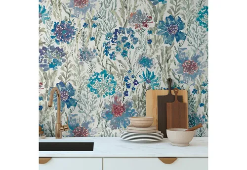 A.S. Création Vliestapete Aquarell Dreams - Blumen Design für Wohnräume - Elegante Vliestapete in blau-weiß-grau mit floralem Aquarellmuster, formstabil und leicht zu verarbeiten, ideal für Schlafzimmer, Küche und Wohnzimmer.