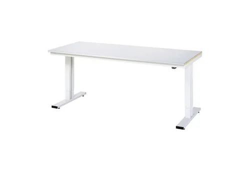 Rau Arbeitstisch adlatus 300 - elektrisch höhenverstellbar, 200 x 72-112 cm - Werktisch mit ergonomischer, stufenloser Höhenverstellung bis 40 cm, ideal für Werkstätten. Stabile Stahlblech-Arbeitsplatte mit 300 kg Traglast, spritzwasserfest und schmutzresistent.