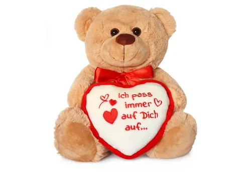 matches21 HOME & HOBBY Plüschfigur Teddybär mit Herz ICH PASS AUF DICH AUF Plüsch-Teddy braun 25 cm (1-St), Süßes Kuscheltier als Valentinstag Liebe Geschenk