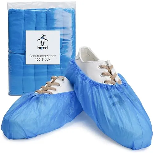 biped Schuhüberzieher Einweg 100 Stück - Latexfreie Galoschen - Rutschfeste Überschuhe mit Gummiband - Schuhschoner Wasserdicht gegen Schmutz & Nässe - Ideal für Haushalt, Praxis, Handwerk z2935