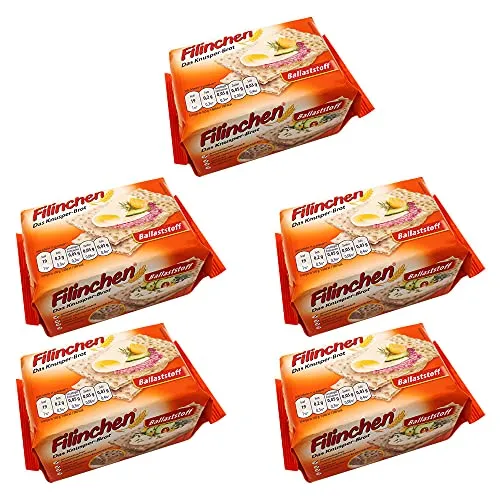 5er Pack Filinchen Das Knusper-Brot Ballaststoff 5 x 75 g zuckerarm Waffelbrot Knusperbrot Snack Knäckebrot Pausensnack