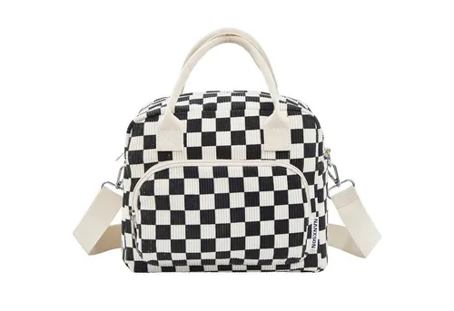 Isolierte Kühltasche 12L Cord Schwarz Beige Kariert