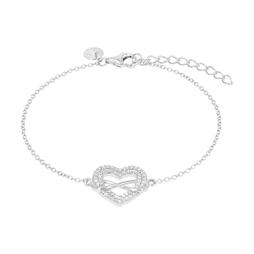 Tom Tailor Damen Armband mit Herz- und Infinity-Anhänger, Sterling Silber 925, Zirkonia, 16+4 cm