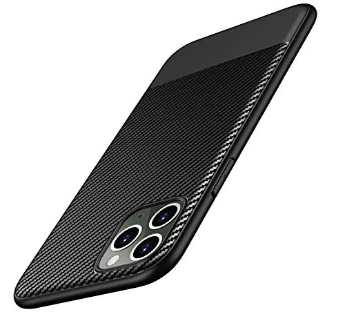 AVANA Hülle für iPhone 11 Pro Max Schutzhülle Flexibles Slim Case Schwarz Bumper Schutz Weiche Handyhülle Silikon TPU Schale Kratzfest Kohlefaser Cover Carbon Optik