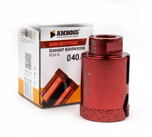 Amboss Diamanttrockenbohrer Red Edition 40 mm - Lochsägen für härteste Materialien, ideal für Feinsteinzeug und Granit. Optimierter Diamantbelag sorgt für längste Standzeit und präzisen Trockenschnitt.