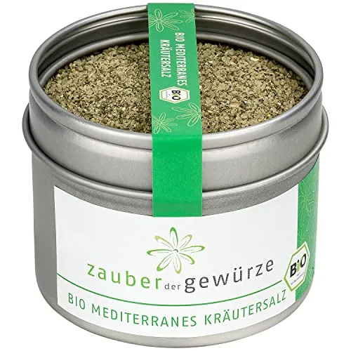 Zauber der Gewürze Mediterranes Kräutersalz Bio – Aromatische Salzmischung mit mediterranen Kräutern, perfekt zum Würzen von Gemüse, Fleisch und Fisch, 90 g