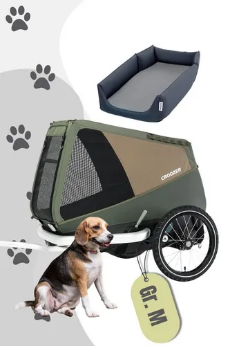 Croozer Fahrradhundeanhänger Dog Enna Cozy Ride Bundle - Moss Green mit Hundebett - Vielseitiger Fahrradhundeanhänger für mittelgroße Hunde bis 35 kg. Mit Croozer AirPad® Federung für Komfort und einem tiefen Einstieg von nur 18 cm, ideal für ältere oder eingeschränkte Hunde.