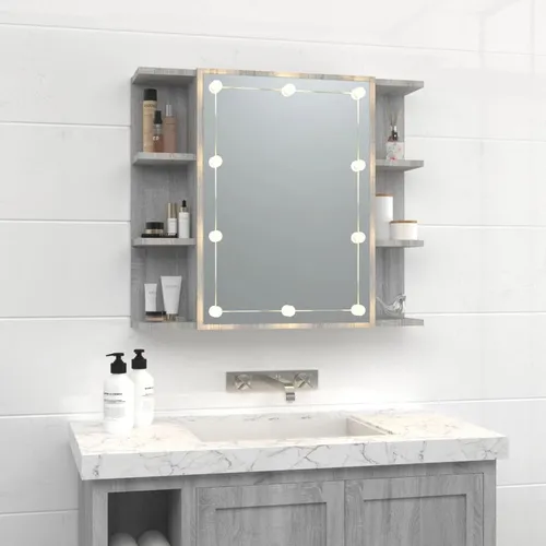 The Living Store Spiegelschrank mit LED Grau Sonoma 70x16,5x60 cm