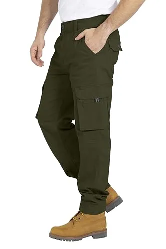 BlauerHafen Herren Cargo Hose, Gerade geschnittene Stretch Schwerlast mit 12 Taschen Freizeithose, Combat Arbeitshose, Relaxed Fit Cargo-Hose Größen 32W–44W (Olivgrün, 38W / 32L)