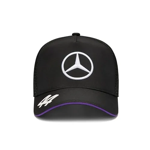 Mercedes AMG Petronas Formel 1 x Lewis Hamilton Driver Herren Trucker Cap - Stylische Baseball Cap für Herren, aus 100% Polyester, mit Lewis Hamiltons Markenlogo und verstellbarem Riemen für optimalen Tragekomfort. Ideal für F1-Fans!