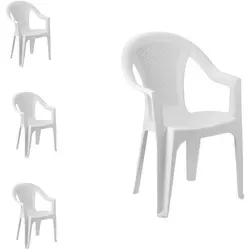 Stapelstuhl Ischia Rattan-optik Weiß – 4er Set - Pflegeleichte 4er Set Stapelstühle in Weiß für Balkon und Terrasse. Wetterfester Kunststoff sorgt für Langlebigkeit. Die bequeme Rückenlehne und Armlehnen bieten Komfort für entspannte Stunden im Freien.