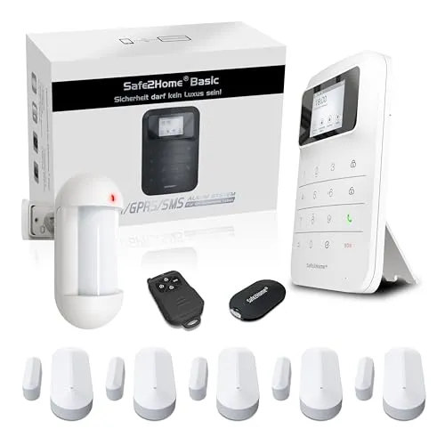 Safe2Home Basic Funk Alarmanlage - WLAN & SMS Komplettsystem für Zuhause - Komplettsystem für Ihr sicheres Zuhause: Die Safe2Home Basic Alarmanlage bietet 4G-SIM und WLAN-Steuerung mit individueller Erweiterbarkeit für bis zu 48 Zubehörkomponenten.