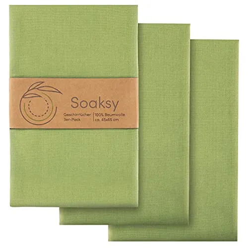 Soaksy 3er Set 100% Baumwolle Geschirrtücher - Saugstark, Strapazierfähig & Pflegeleicht