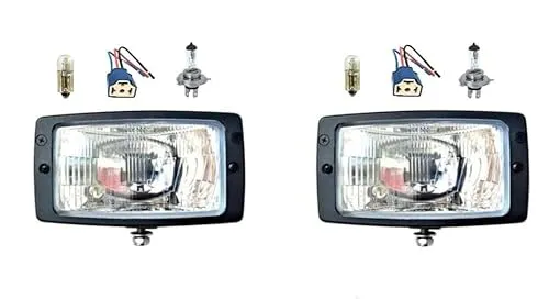 MelTruck® 2x Hauptscheinwerfer H4 Traktor Fendt Pronar mit Glühbirnen 12V und 2x Lampensockel