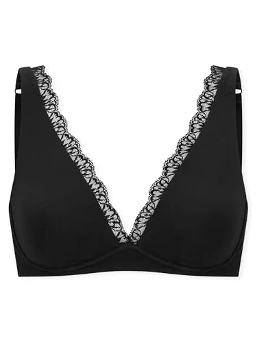 Schiesser Damen Soft BH Unique Cotton mit Spitze - Schwarzer Soft BH ohne Bügel aus der SCHIESSER Serie 