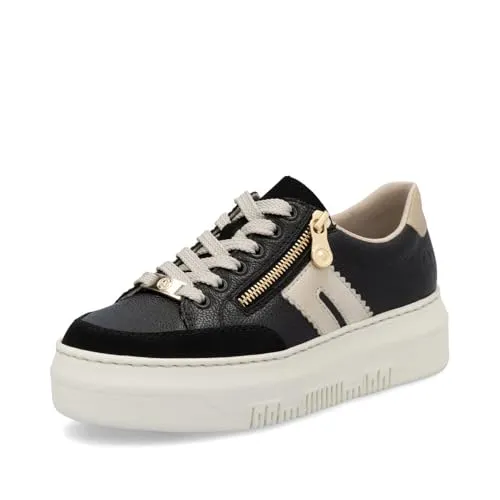 RIEKER Plateausneaker Damen, Gr. 36, beige-schwarz - Laufschuhe mit 4,5 cm Plateauhöhe, aus Leder und Lederimitat, ideal für lässige Freizeitlooks und bequem dank seitlichem Reißverschluss.