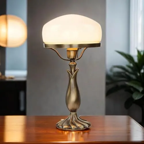 Licht-Erlebnisse Tischleuchte aus Echt-Messing und Glas - Elegante Tischlampe im Pilz-Design, handgefertigt in Italien. Ideal für Wohnzimmer und Schlafzimmer, sorgt für stilvolle Beleuchtung mit E27 Fassung bis 60W.