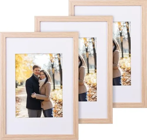 Your Design Tischbilderrahmen: 3er-Set Bilderrahmen aus Holz, bruchsicheres Acrylglas, A4, Eiche hell