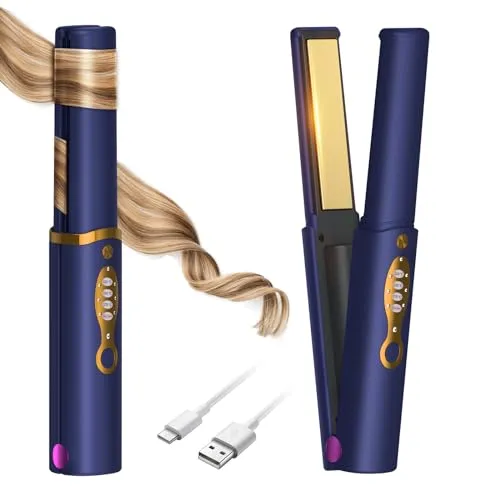 OBEST Glätteisen Kabellos, 2 in 1 Glätteisen Locken und Glätten, Wiederaufladbares Tragbares USB Haarglätter, Schneller Keramikerwärmung, 3 Ainstellbaren Temperaturen, 5000mA