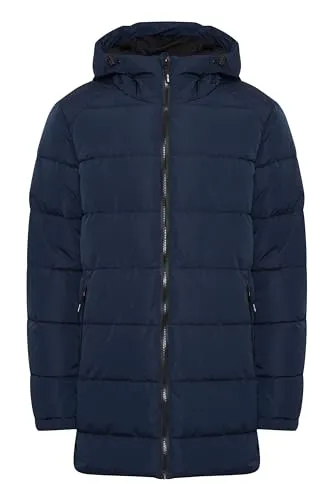 Indicode Hersh Steppjacke Herren Parka XL Navy - Funktionsjacke für den Herbst-Winter, warm wattiert mit hochabschließender Kapuze und zwei Reißverschlusstaschen – ideal für kalte Tage!