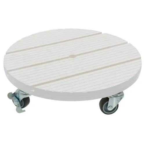 HRB Pflanzenroller weiß, rund, witterungsbestaendig 80 kg Tragkraft, Rollbrett Pflanzen, Untersetzer Blumentopf für den Innen- sowie Außenbereich