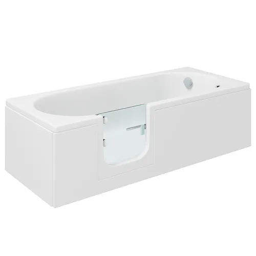 CASCADE Badewanne mit Tür - Seniorenbadewanne 169,5x70cm links - Badewanne für Senioren und Pflegebedürftige mit niedrigem Einstieg für sicheres Baden. 197 Liter Volumen, robustes Acryl/ABS, stabiler Fußgestell.