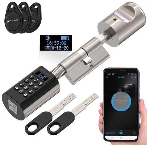 VisorTech Elektronischer Tür-Schließzylinder mit Display - Schließzylinder mit Display, öffnet per Zahlencode, Transponder oder App. Wetterfest (IP55) und speichert bis zu 200 Zugänge. Ideal für moderne Sicherheit in Ihrem Zuhause.