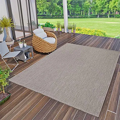 VIMODA In- und Outdoor Teppiche Flachgewebe Terrassen Natur Look In Grau & Beige, Farbe:Grau, Maße:60x100 cm